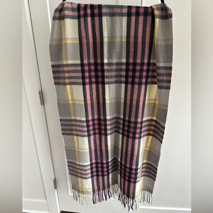 Plaid Fringe Scarf in Pink, Yellow, and Gray